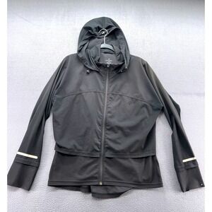 Sweaty Betty Jacket Womens L Black Hooded Lightweight Zip Up Reflective Stripe